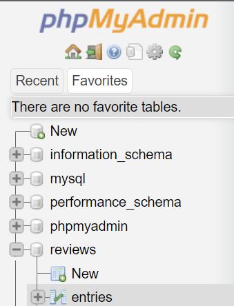 There are no favorite tables. New information_schema mysql performance_schema phpmyadmin reviews New