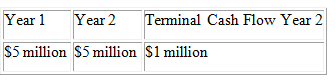 Year 1 Year 2 $5 million $5 million $1 million Terminal Cash