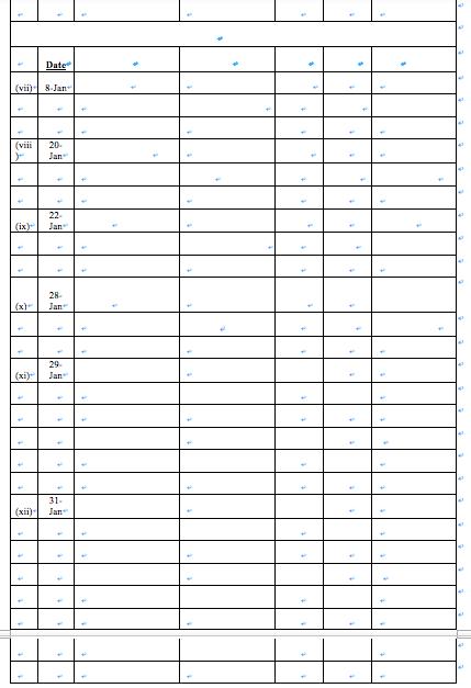 Date (vii) 8.Jan 20- Jan 22 Jan (ix) 28 Jan (x) 29 (xi) 31 Jan