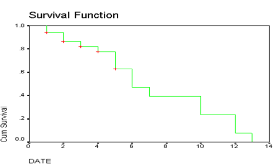 Survival Function .8 ,6 .2 O 0.O 0 2 4 6 8 10 12 14 DATE 