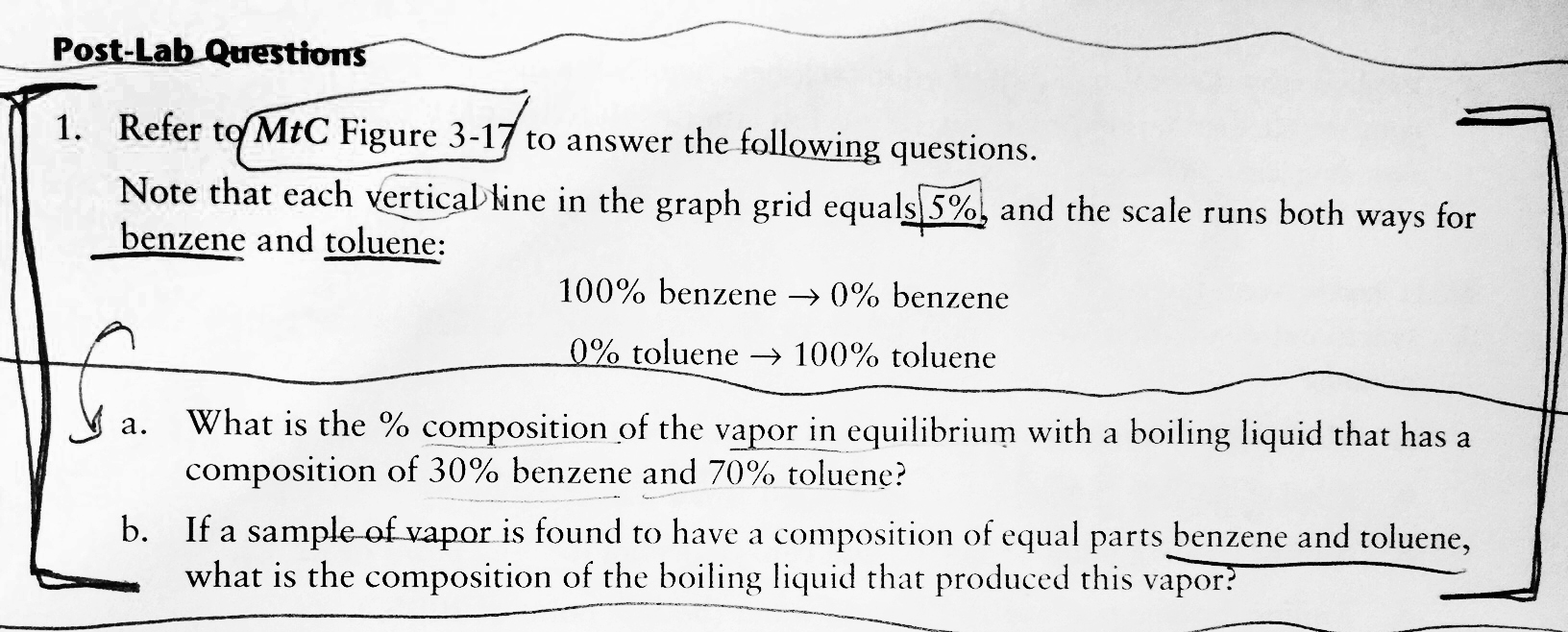 Image for (a) What is the % composition of the vapor in equilibrium with a boiling liquid that has a composition of 30%