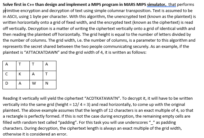 Solve first in CH than design and implement a MIPS program in MARS MIPS simulator, that performs primitive encryption and dec
