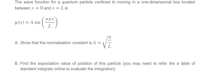 The wave function for a quantum particle confined to moving in a one-dimensional box located between x = 0 and x = L is y (x)