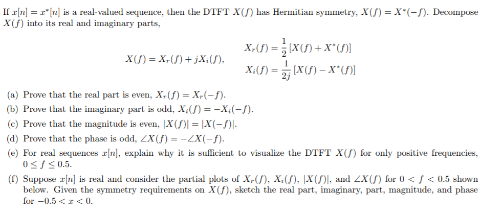 If z[n] =??[n] is a real-valued sequence, then the DTFT x(f) has Hermitian symmetry, X(f) = X( X(f) into its real and imagin