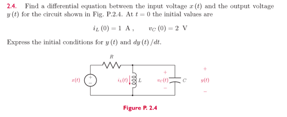 Find a differential equation between the input vol