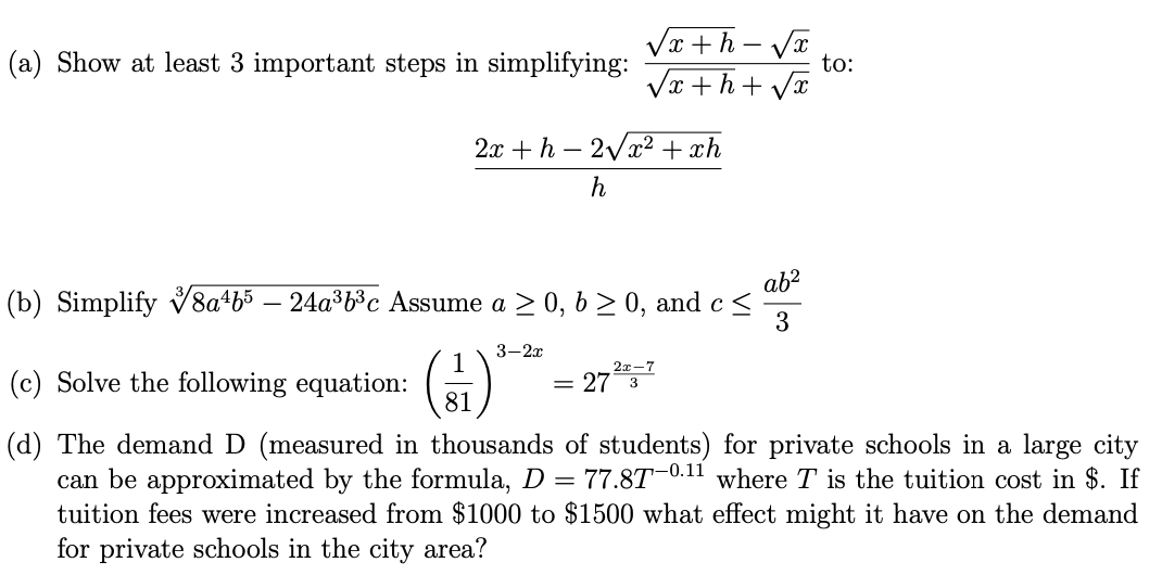 VT+h - VTC Show at least 3 important steps in simplifyir steps in simplying. Vx+h+ve to: 2x +h ? 2x2 +ch 13-2 (b) Simplify V8