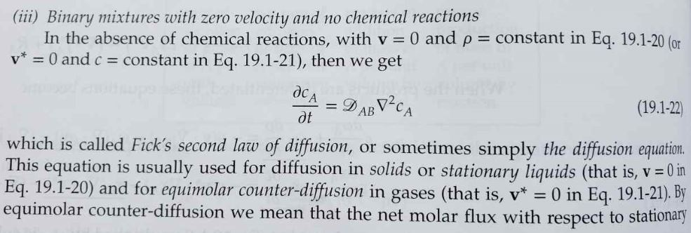 (ii) Binary mixtures with zero velocity and no chemical reactions v* In the absence of chemical reactions, with v 0 and ? 0 a