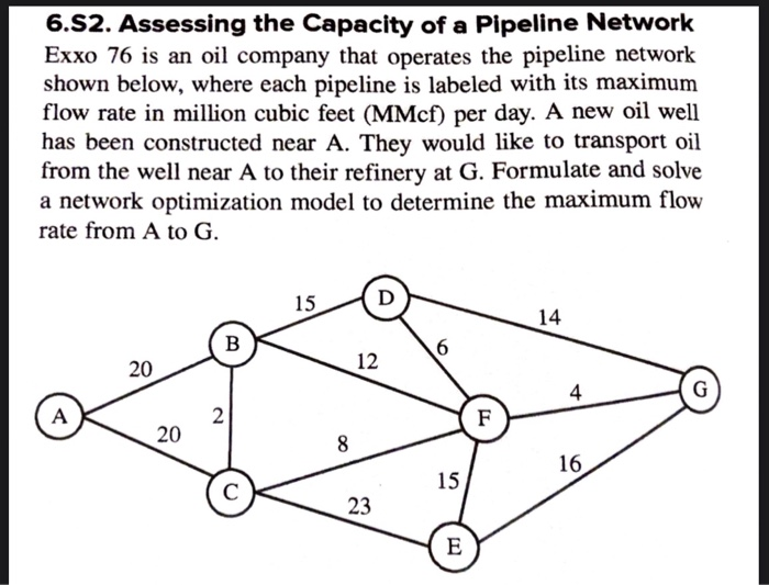 6.S2. Assessing the Capacity of a Pipeline Network Exxo 76 is an oil company that operates the pipeline network shown below, 