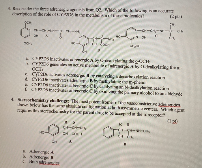 3. Reconsider the three adrenergic agonists from Q2. Which of the following is an accurate description of the role of CYP2D6 