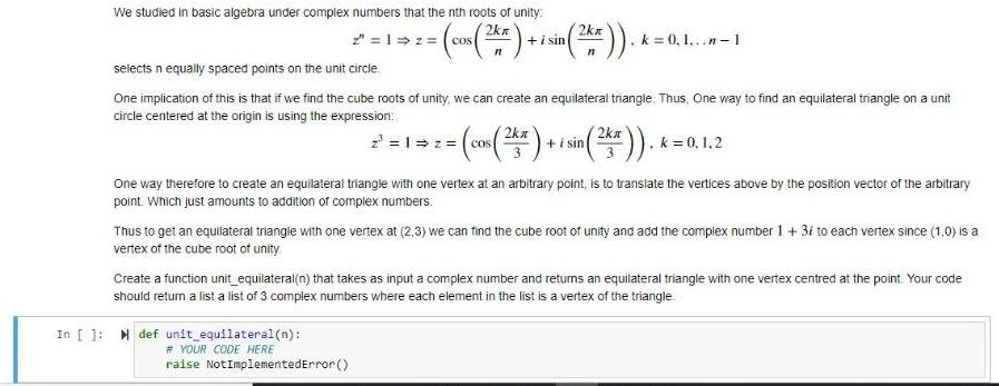 We studied in basic algebra under complex numbers that the nth roots of unity. 2 = 1  z = (cos ( 24 ) selects