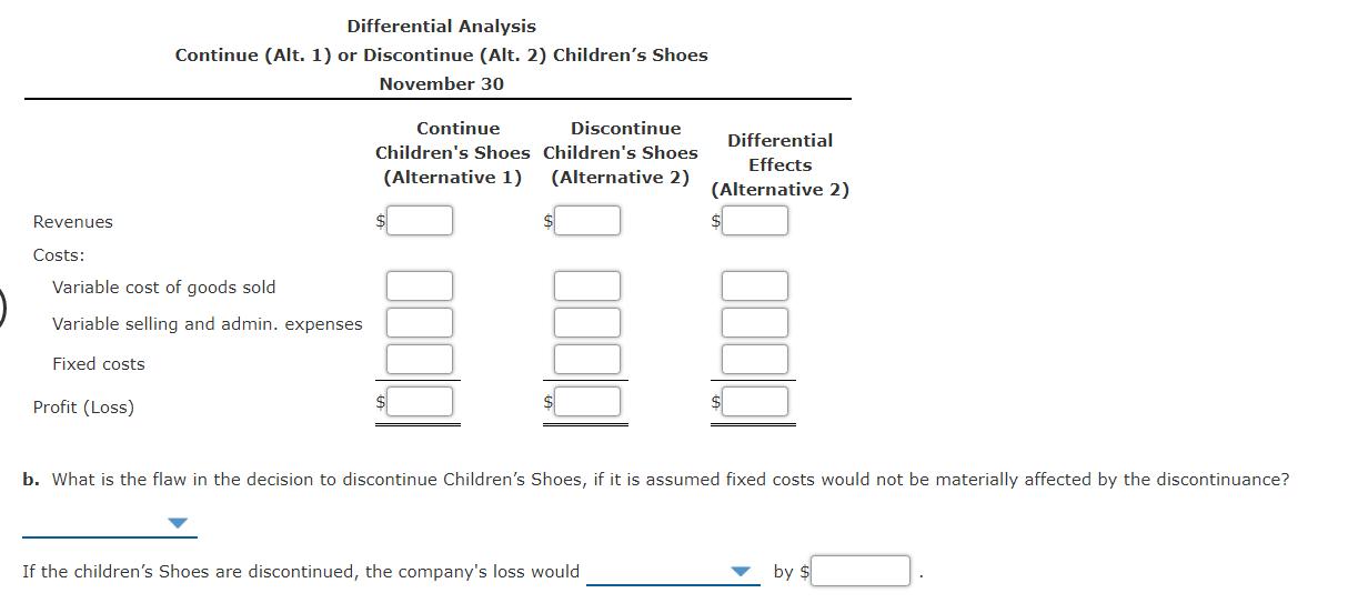 Differential Analysis Continue (Alt. 1) or Discontinue (Alt. 2) Childrens Shoes November 30 Continue Discontinue Childrens
