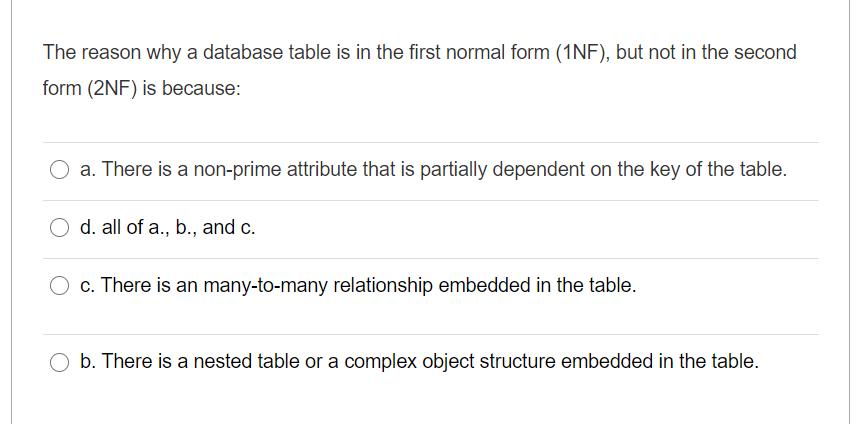 The reason why a database table is in the first normal form