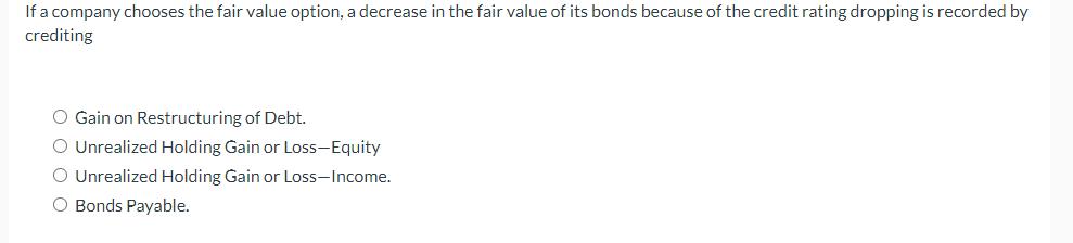 If a company chooses the fair value option, a decrease in the fair value of its bonds because of the credit rating dropping i