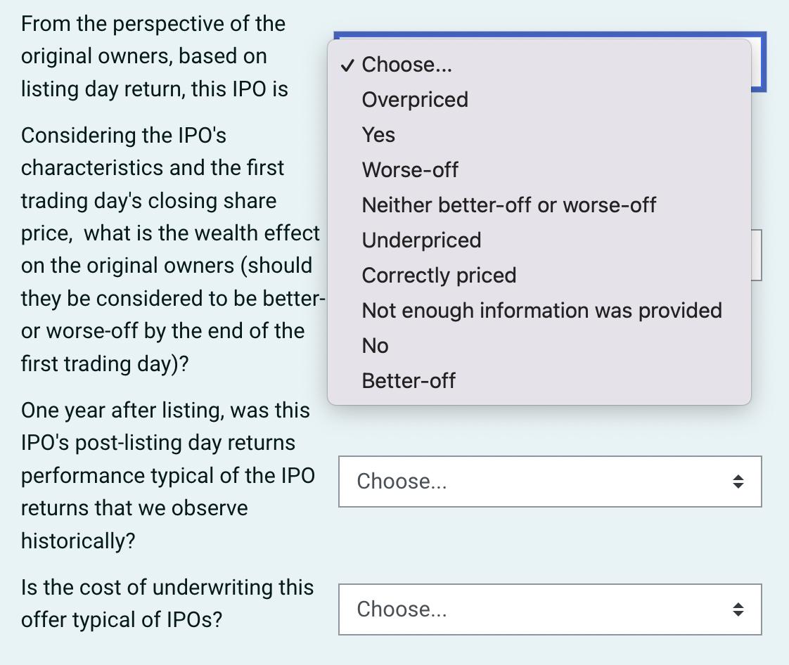 From the perspective of the original owners, based on listing day return, this IPO is Considering the IPOs characteristics a