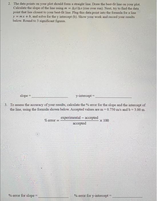 2. The data points on your plot should form a straight line. Draw the best-fit line on your plot. Calculate