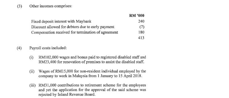 (3) Other incomes comprises: Fixed deposit interest with Maybank Discount allowed for debtors due to early