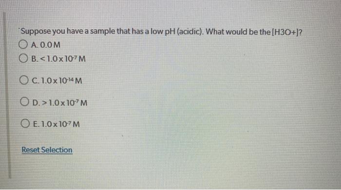 Suppose you have a sample that has a low pH (acidic). What