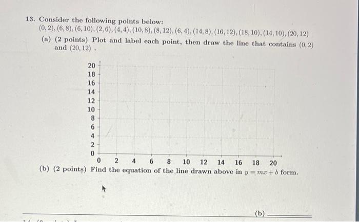 13. Consider the following points below: (0, 2), (6,8), (6, 10), (2, 6), (4,4), (10, 8), (8, 12), (6,4),