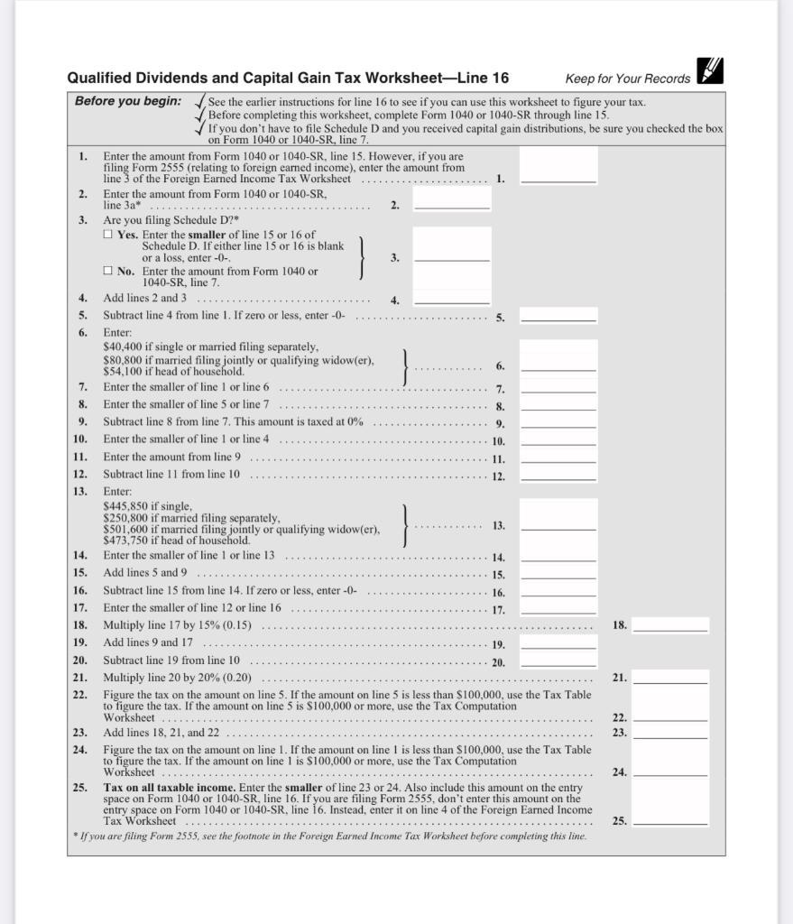 5. }9. Qualified Dividends and Capital Gain Tax Worksheet-Line 16 Keep for Your Records Before you begin: See the earlier in