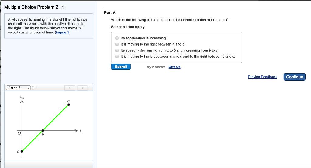 Multiple Choice Problem 2.11 A wildebeest is running in a straight line,