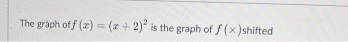 The graph off (x) = (x + 2)2 is the graph of f (x)shifted