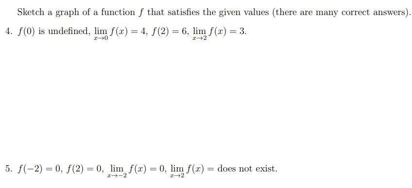 Sketch a graph of a function f that satisfies the given values (there are many correct answers). 4. f(0) is