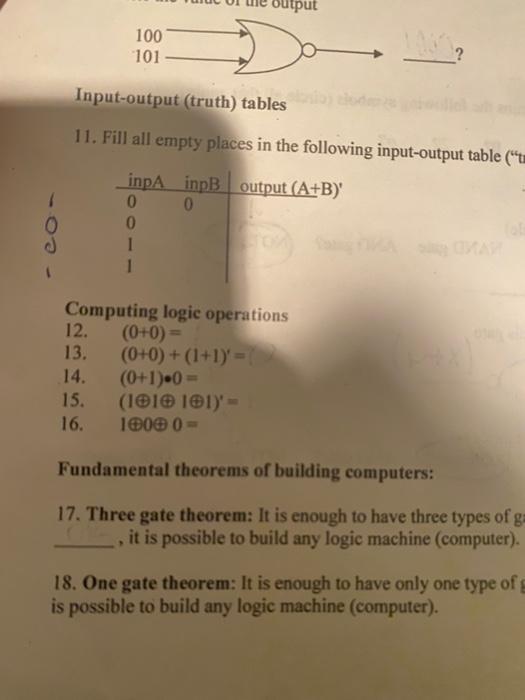 105 100 101 output Input-output (truth) tables) code 11. Fill all empty places in the following input-output