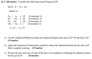 Q. 2 (30 marks) Consider the following Linear Program (LP): MAX Z-7x1+