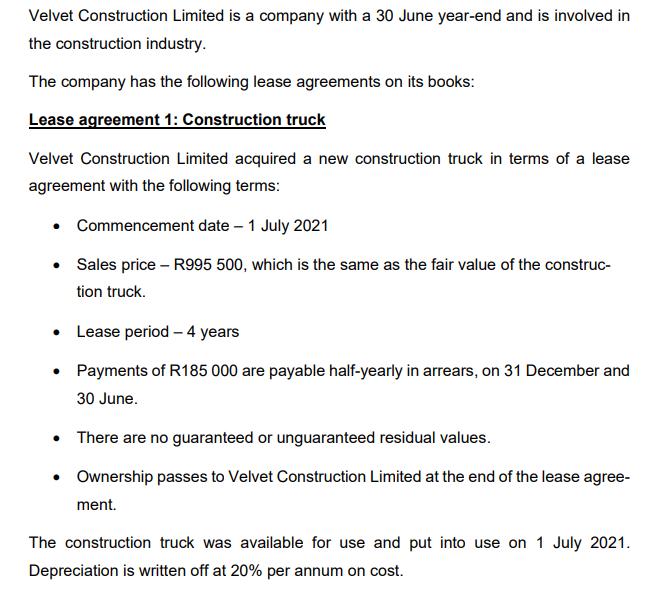 Velvet Construction Limited is a company with a 30 June year-end and is involved in the construction industry. The company ha