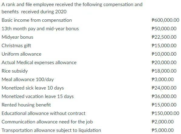 A rank and file employee received the following compensation and benefits received during 2020