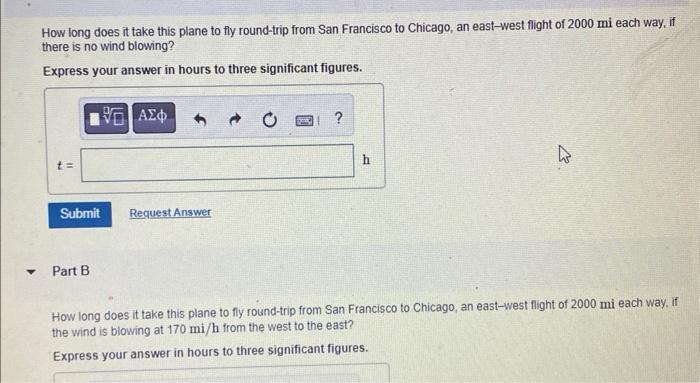 How long does it take this plane to fly round-trip from San Francisco to Chicago, an east-west flight of ( 2000 mathrm{mi}