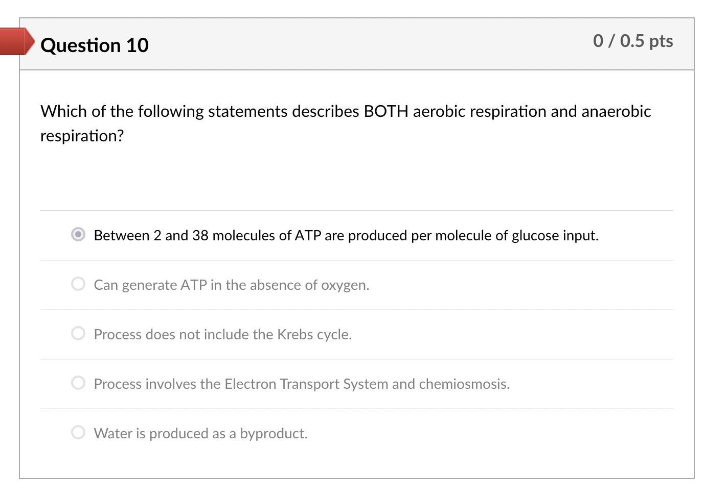 Which of the following statements describes BOTH aerobic respiration and anaerobic respiration? Between 2 and 38 molecules of