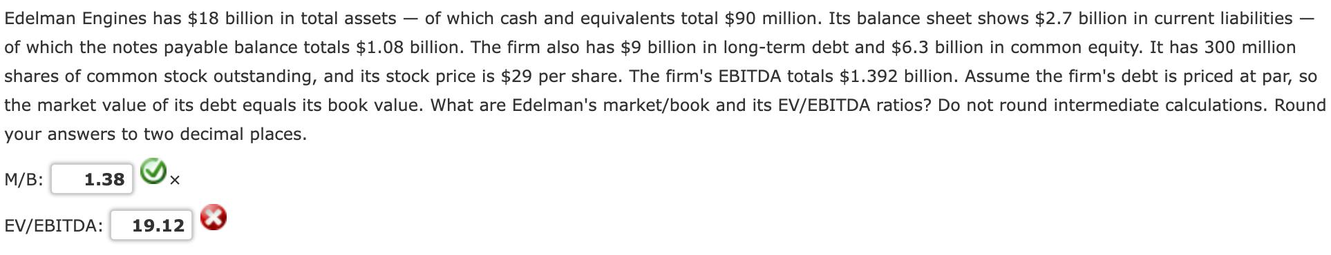 Edelman Engines has ( $ 18 ) billion in total assets ( - ) of which cash and equivalents total ( $ 90 ) million. Its