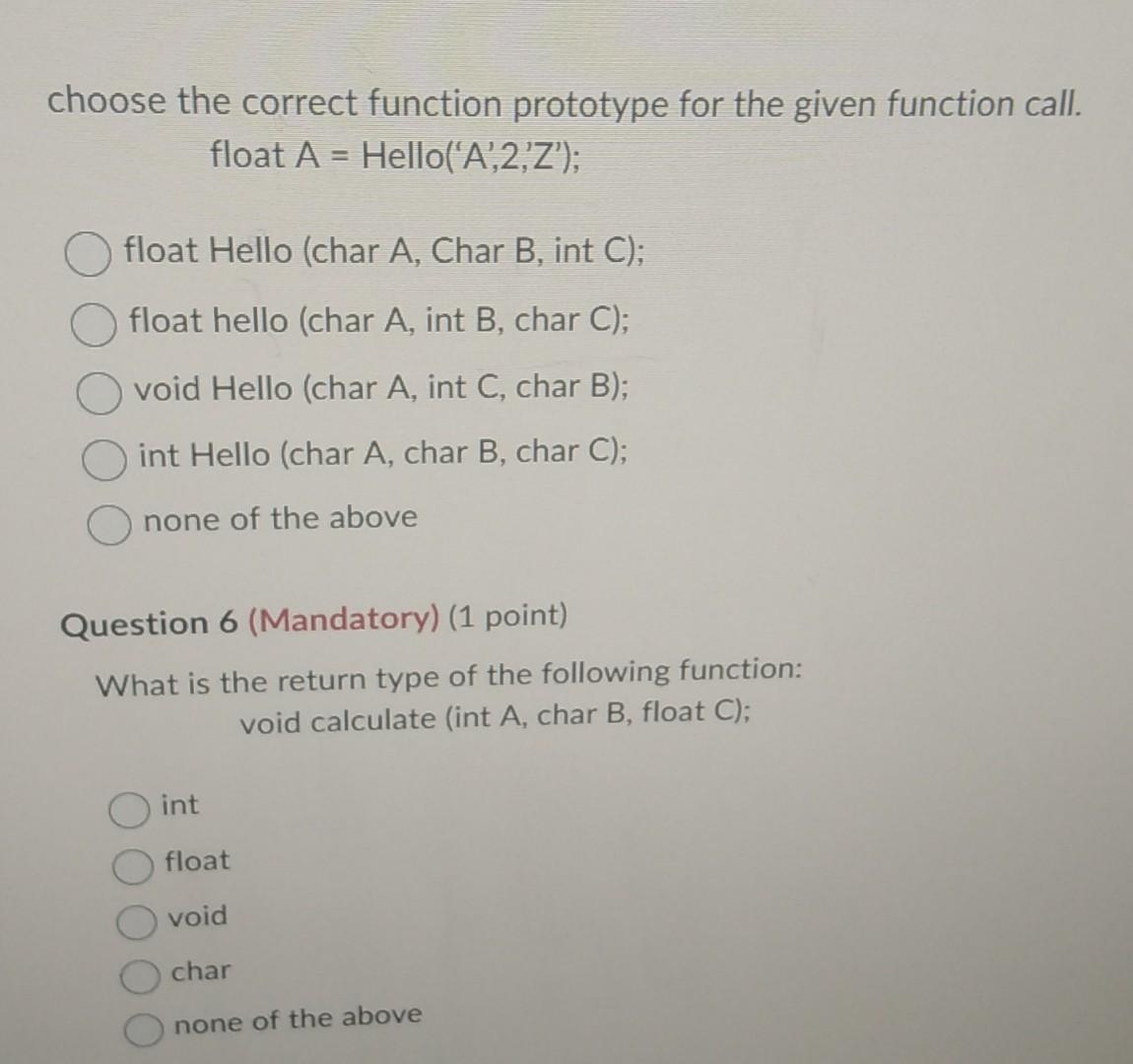 choose the correct function prototype for the given function call. float ( A=operatorname{Hello}( A , 2, Z ) ); float H