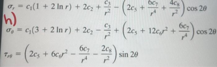 o, =c(1 + 2 In r) +20 +- (2cs +7+) cos h) cos 20 o =c(3 + 2 In r) +2c-7 - (205 Tre= 2cs + 6cr- - 6c7 4 -/+