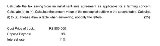 Calculate the tax saving from an instalment sale agreement as applicable for a farming concern. Calculate (a)