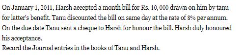 On January 1, 2011, Harsh accepted a month bill for Rs. 10,