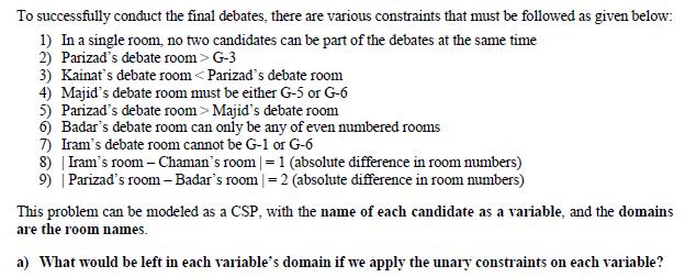 To successfully conduct the final debates, there are various constraints that must be followed as given below: 1) In a single