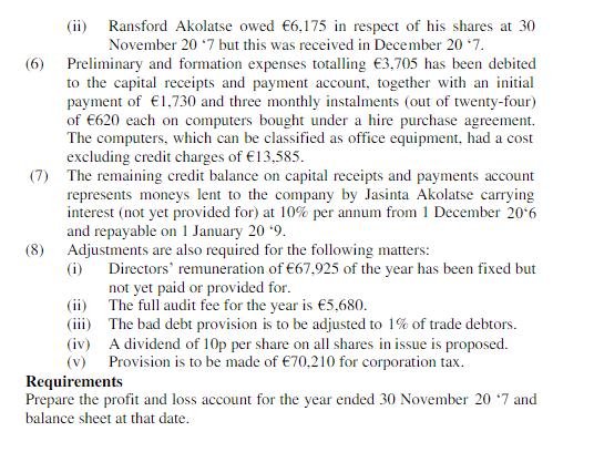 (ii) Ransford Akolatse owed 6.175 in respect of his shares at 30 November 2017 but this was received in