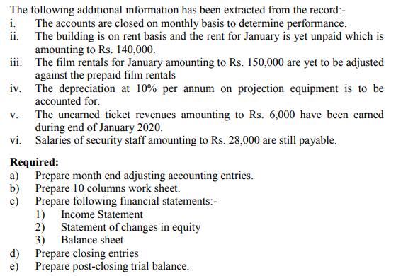 The following additional information has been extracted from the record:- The accounts are closed on monthly