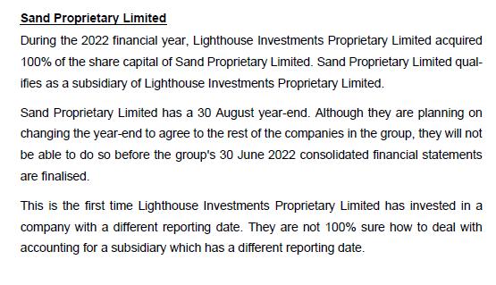 Sand Proprietary Limited During the 2022 financial year, Lighthouse Investments Proprietary Limited acquired ( 100 % ) of