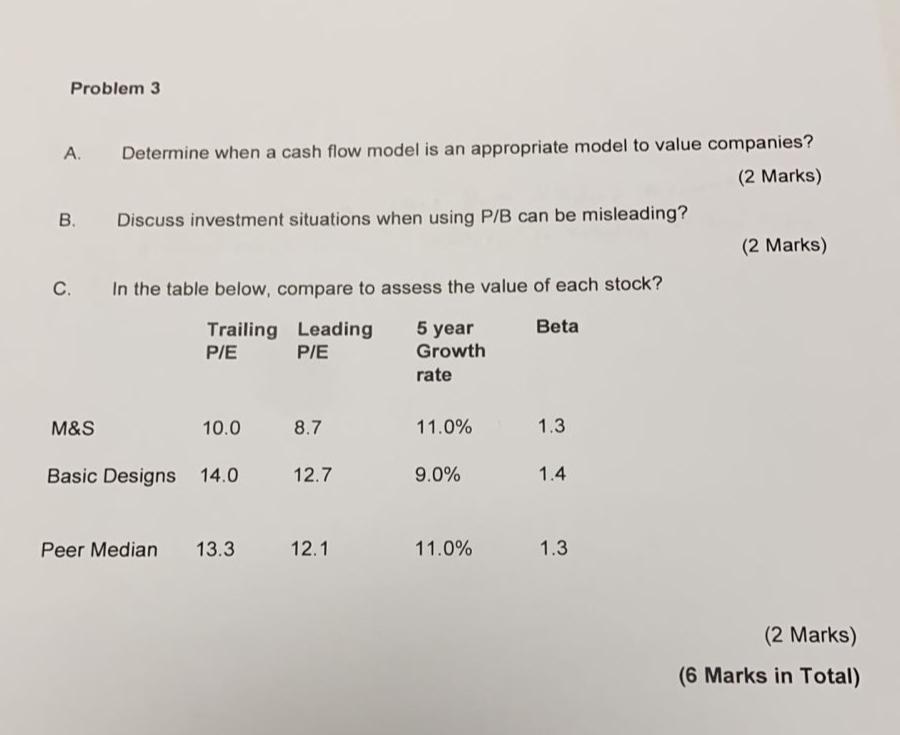 Problem 3 A. Determine when a cash flow model is an appropriate