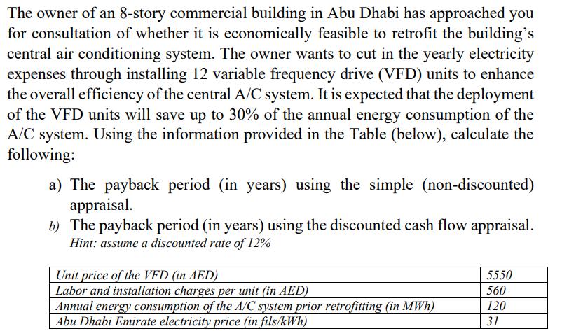 The owner of an 8-story commercial building in Abu Dhabi has approached you for consultation of whether it is economically fe