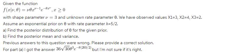 Given the function f(x|v,0)=v0x-1-02" e ,x20 with shape parameter v = 3