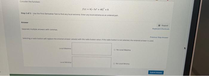 Consider the function: fox) = 6(-3x+48) +* Step 2 of 2: Use