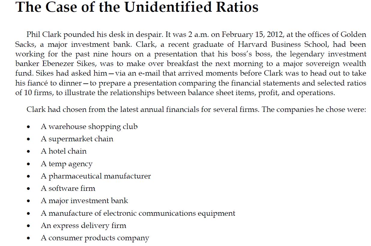 The Case of the Unidentified RatiosPhil Clark pounded his desk in despair. It was 2 a.m. on February 15, 2012, at the office