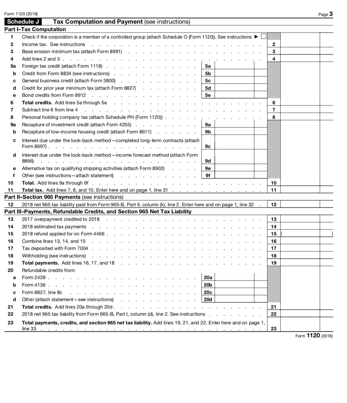 Page 3234сde678сeForm 1120 (2018)Schedule J Tax Computation and Payment (see instructions)Part I-Tax Computatio