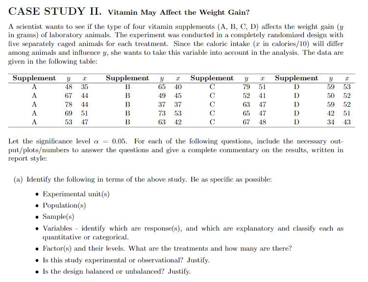 CASE STUDY II. Vitamin May Affect the Weight Gain? A scientist wants