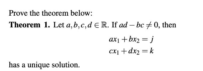 Prove the theorem below: Theorem 1. Let a, b, c, d E