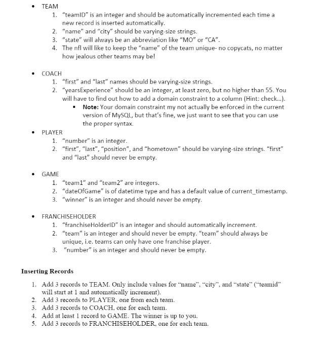 a database with five tables. In addition, you will use insert statements